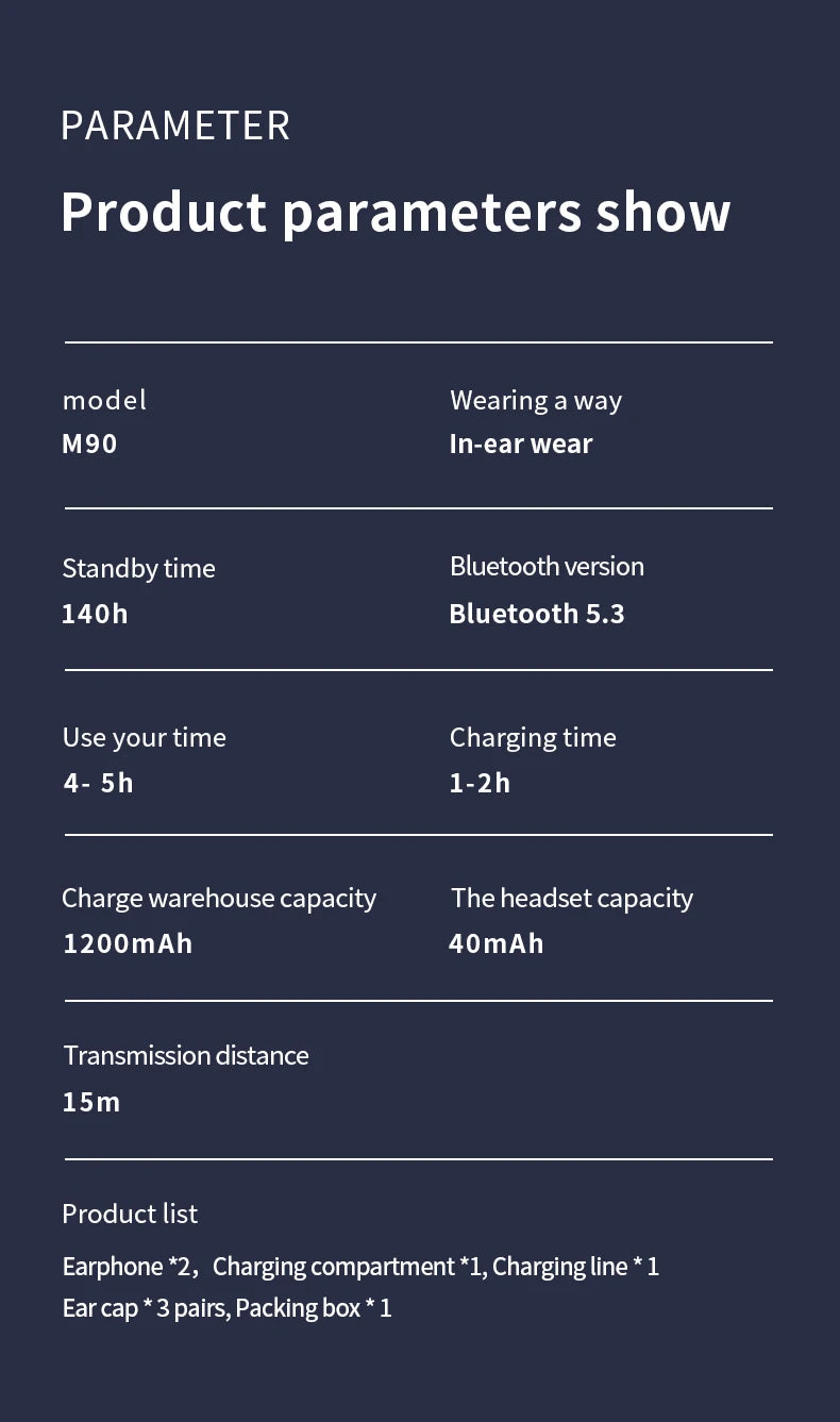 Fone de ouvido M90 Pro TWS bluetooth 5.3 a prova de água