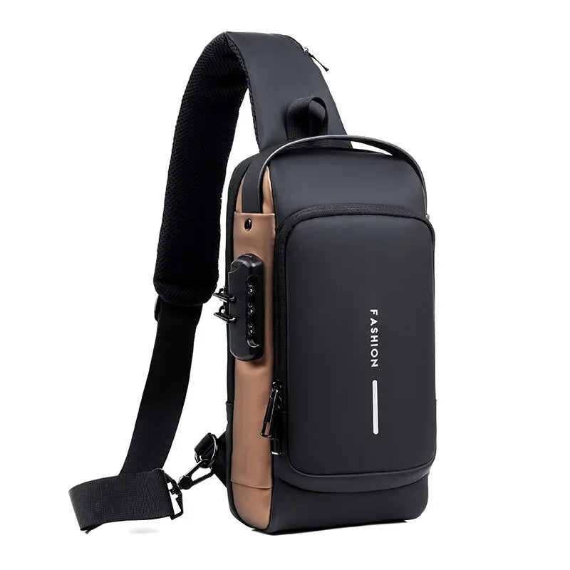 mochila transversal de ombro masculina multifuncional anti-roubo USB