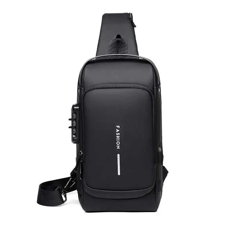 mochila transversal de ombro masculina multifuncional anti-roubo USB