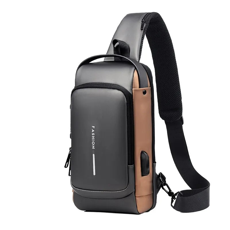 mochila transversal de ombro masculina multifuncional anti-roubo USB