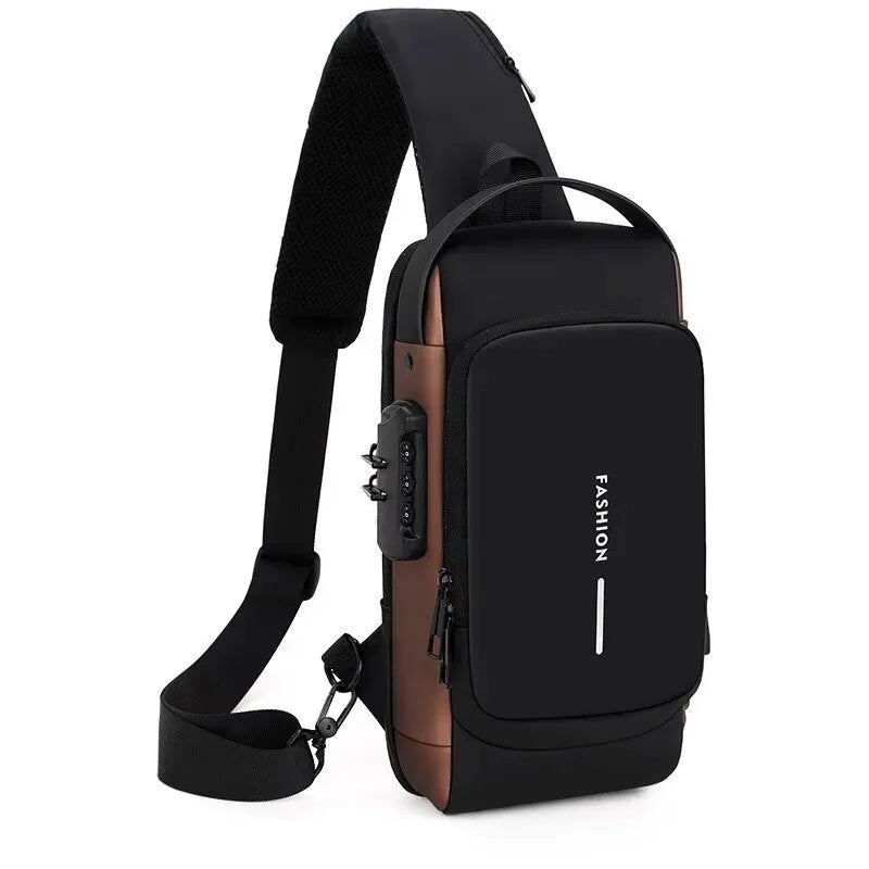 mochila transversal de ombro masculina multifuncional anti-roubo USB